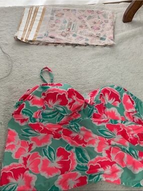 Catalina Coral Pink and Teal Floral Bikini Top